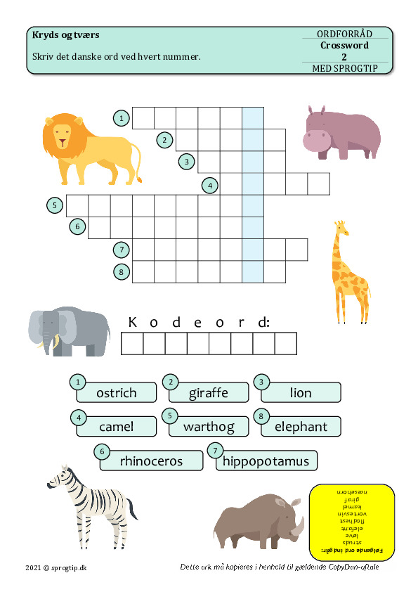 Kopiark/opgave:Crossword animals